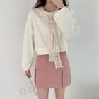 Cropped Pullover / Plaid Mini A-line Skirt / Lace Shawl