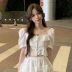 Short-sleeve Ruffle Lace Cropped Blouse / Mini A-line Skirt