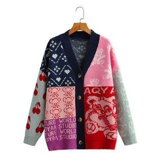 Print Panel Cardigan Koala - Pink & Red & Blue - S