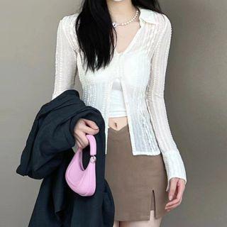 Long-sleeve Plain Lace Cardigan
