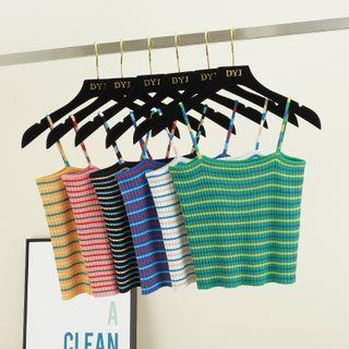 Spaghetti Strap Striped Cropped Knit Top