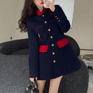 Contrasted Slim-fit Wool Coat
