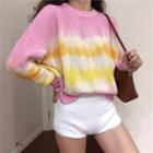 Round Neck Color Block Sweater As Shown In Figure - One Size