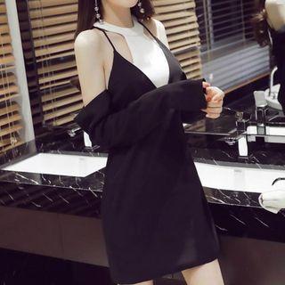 Halter Long-sleeve Mini Dress