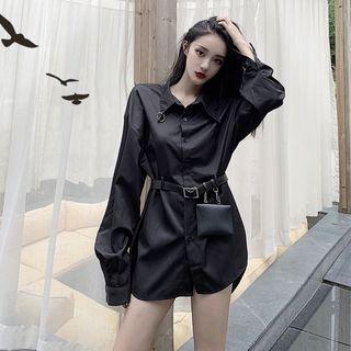 Set: Plain Shirt + Waist Bag Black - One Size