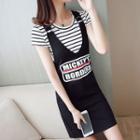 Set: Striped Short Sleeve T-shirt + Lettering Tank Dress