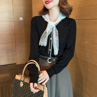 Embroidered Tie-neck Cardigan