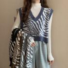 Zebra Print Knit Vest / Long-sleeve Top