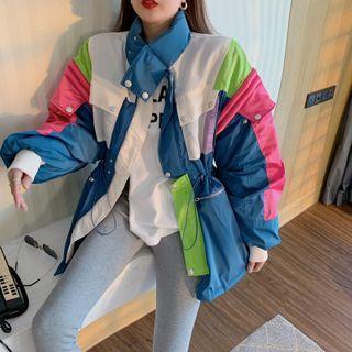Drawstring-waist Colorblock Loose-fit Windbreaker As Figure - One Size
