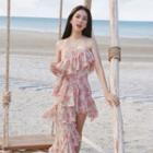 Strapless Floral Dip-back A-line Dress
