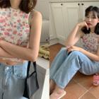 Floral Crop Knit Top Cream - One Size