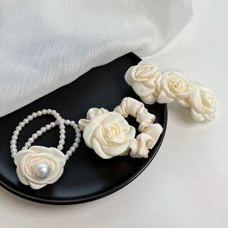 Flower Scrunchie / Faux Pearl Hair Tie / Hair Clip
