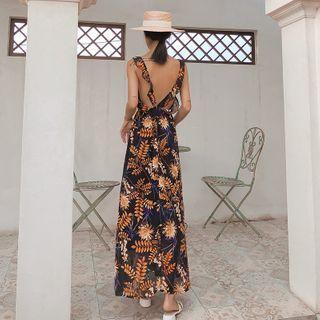 Floral Spaghetti Strap Open-back Maxi A-line Dress