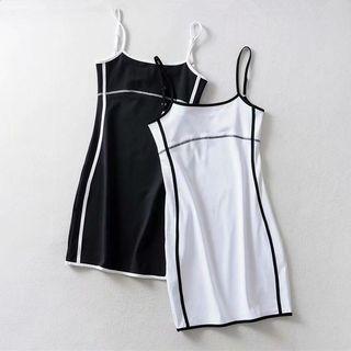 Spaghetti-strap Contrast Trim Sheath Dress