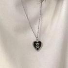 Bear Heart Pendant Alloy Necklace 2137a - Black Love Heart - Silver - One Size