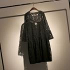 Set: Plain 3/4 Sleeve Lace Dress + Slipdress
