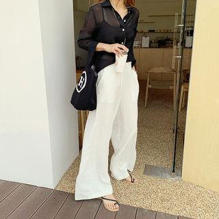Linen Blend Wide-leg Pants Ivory - One Size