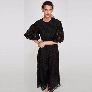 Elbow Sleeve Lace Wide Leg Jumpsuit