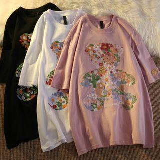Short-sleeve Bear Embroidered Oversize T-shirt