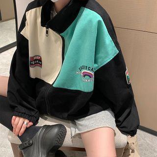 Color Block Oversized Zip Jacket