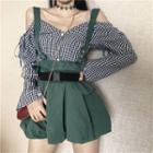 Check Long-sleeve Loose-fit Blouse / Plain Jumper Skirt