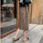 Leopard-print Midi Fitted Skirt