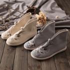 Floral Embroidered Canvas Short Boots