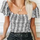 Off Shoulder Square-neck Snake-skin Print Crop Top