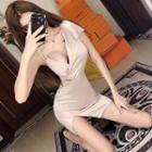 V-neck Slit Detail Bodycon Dress