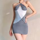 Sleeveless Color-block Slim-fit Halter Dress