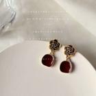 Rose Glaze Dangle Earring 1 Pair - C-336 - Gold & Red - One Size