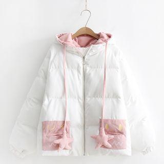 Ear Accent Padded Zip Hooded Jacket