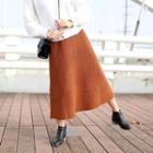 Plain Midi Flared Knit Skirt