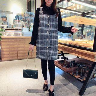 Long-sleeve Mock Two Piece Plaid Midi Dress