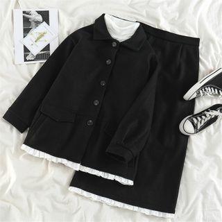 Set: Frilled Color-block Jacket + Skirt