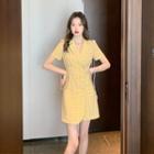 Short-sleeve Plaid Mini Blazer Dress
