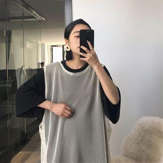Set: 3/4-sleeve T-shirt Dress + Sleeveless Mesh Dress