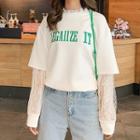 Long-sleeve Mock Two-piece Lace T-shirt