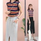 Striped Tank Top / Midi Slit Skirt