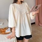 Lace-panel Balloon-sleeve Top