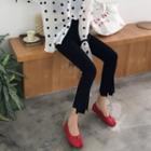 Dot Long-sleeve Loose-fit Blouse / Plain Cropped Boot-cut Jeans