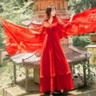 Long-sleeve A-line Maxi Dress / Cape