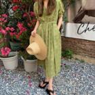 Short-sleeve Floral Print Midi Dress Green Tea - One Size
