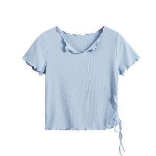 Short-sleeve Lettuce Edge Drawstring T-shirt