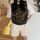 Color Block Flower Knit Vest