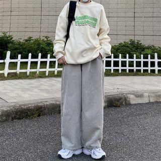 Drawstring-cuff Corduroy Wide Leg Pants