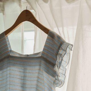 Square-neck Stripe A-line Blouse
