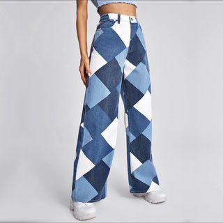 High-waist Colour Block Loose Fit Jeans