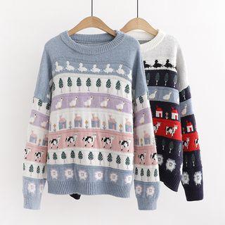 Animal Patterned Round Neck Sweater