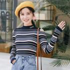 Cutout-shoulder Embroidered Striped Knit Top